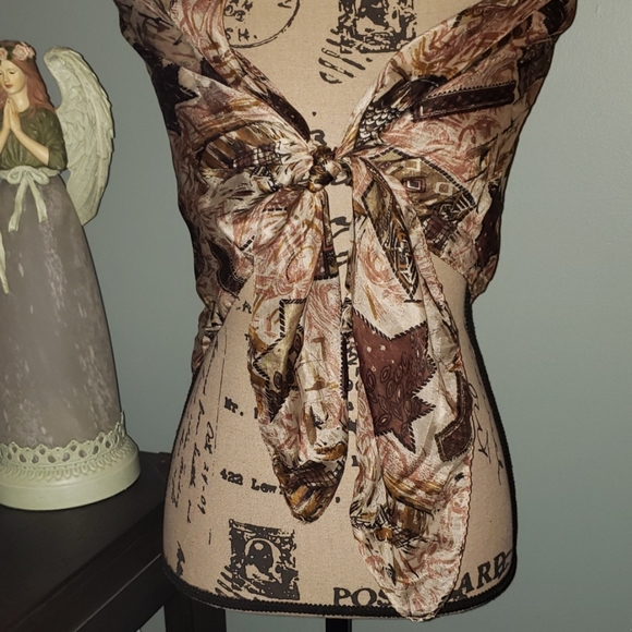 Genuine Silk Brown & Mauve Star Scenic Wrap Scarf
